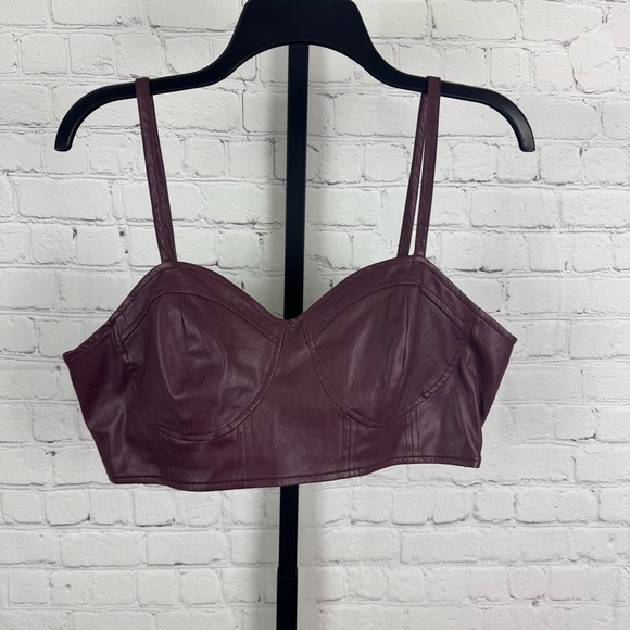 Future Collective Maroon Crop Faux Leather Top Size Large - Picture 1 of 8